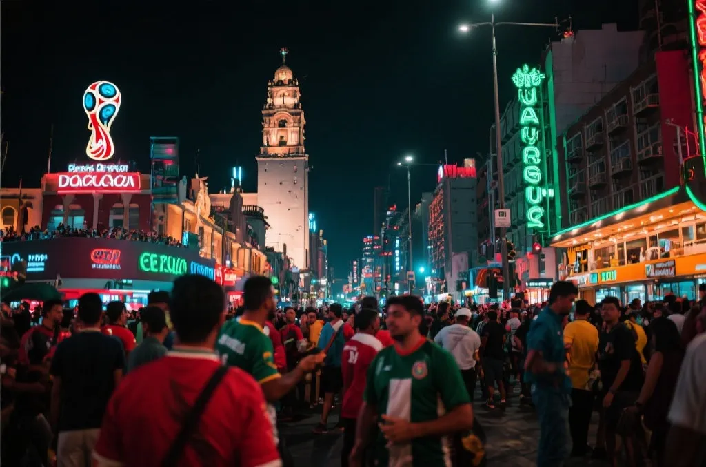 墨西哥城市夜景与世界杯球迷旅行氛围